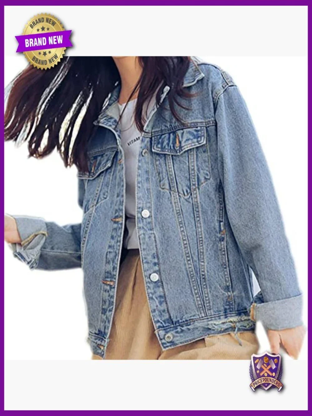 Oversized Distressed Denim Jacket Boyfriend Trucker Jean Coat